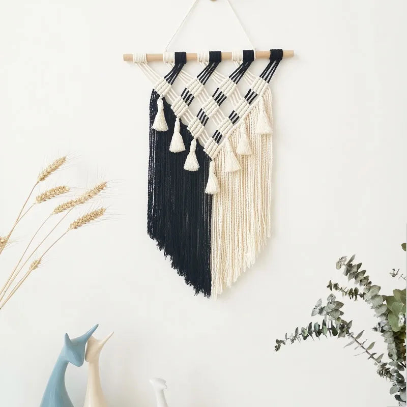 Hand-woven Macrame Wall Hanging with Fringe