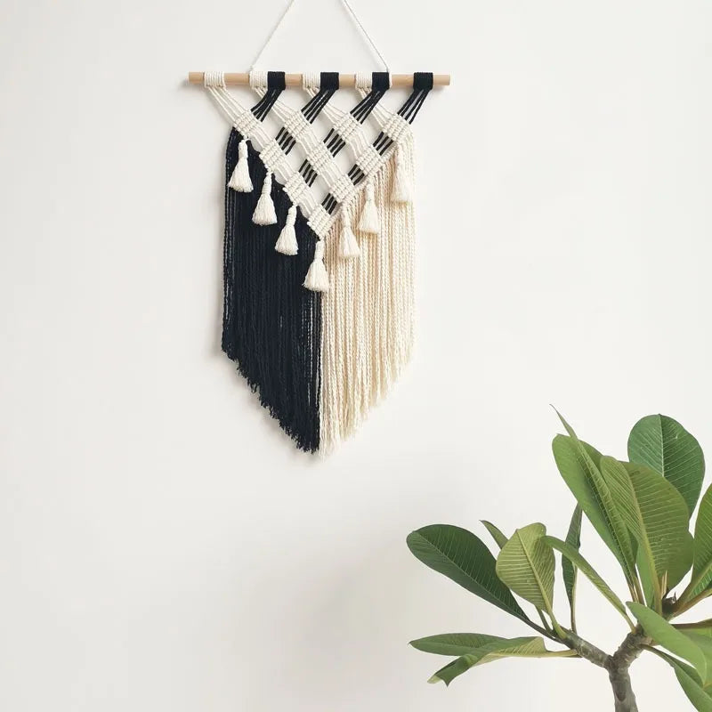 Hand-woven Macrame Wall Hanging with Fringe
