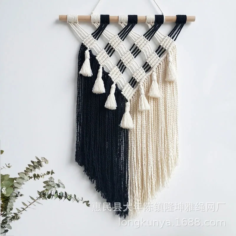 Hand-woven Macrame Wall Hanging with Fringe