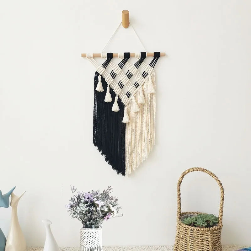Hand-woven Macrame Wall Hanging with Fringe