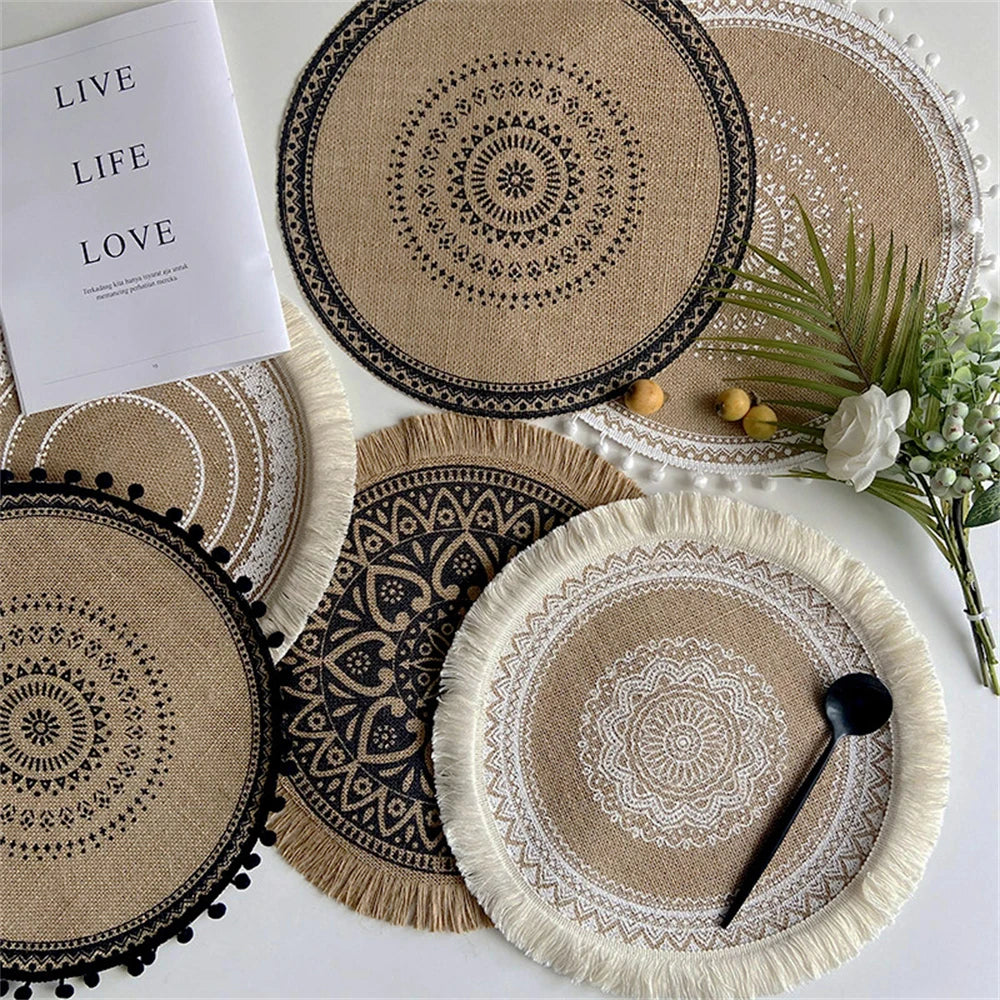 Vintage Round Linen handwoven Placemats
