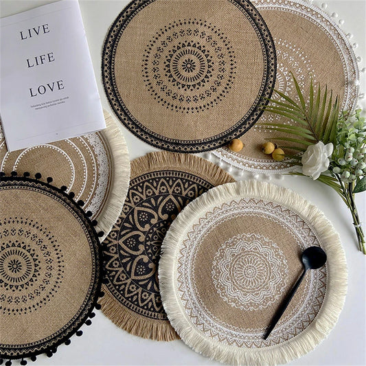 Vintage Round Linen handwoven Placemats