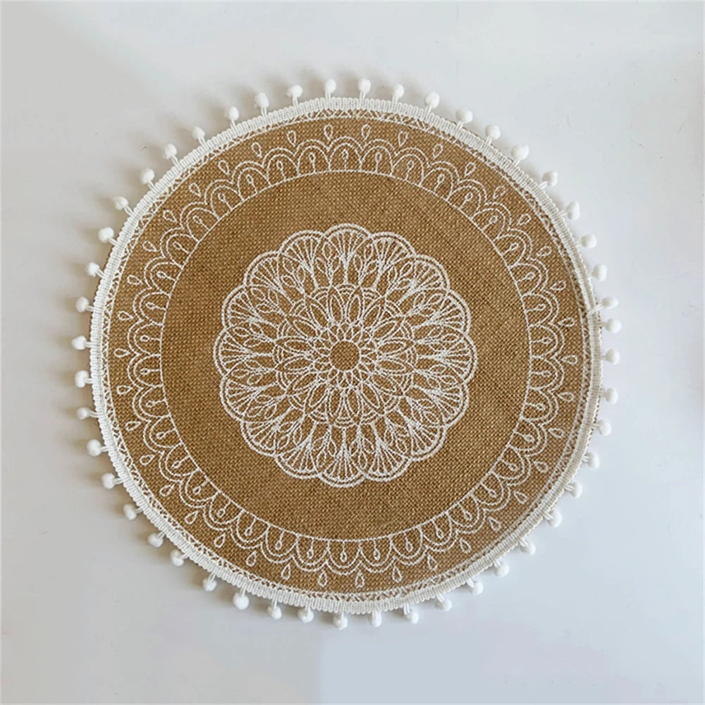 Vintage Round Linen handwoven Placemats