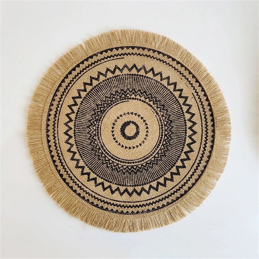 Vintage Round Linen handwoven Placemats