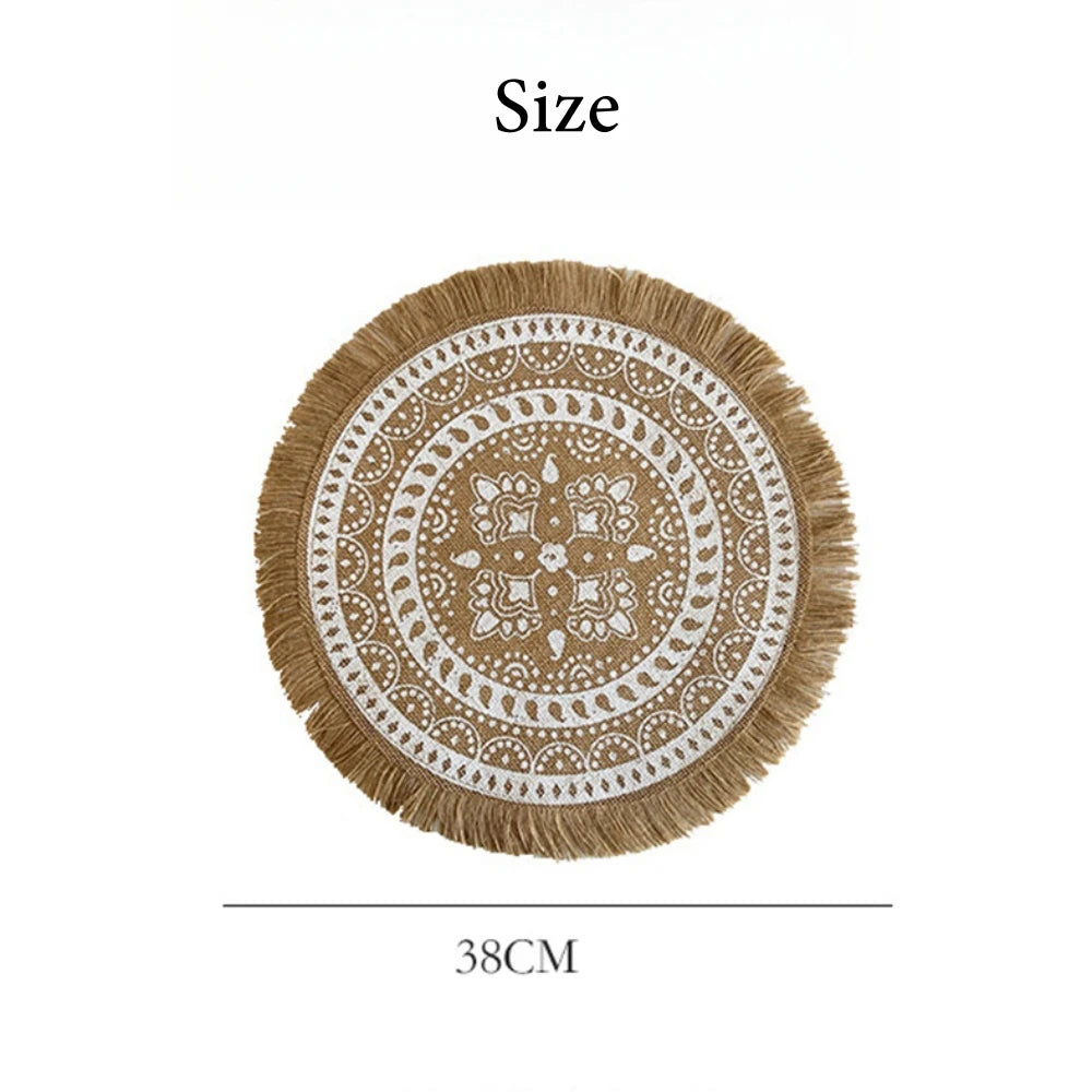 Vintage Round Linen handwoven Placemats