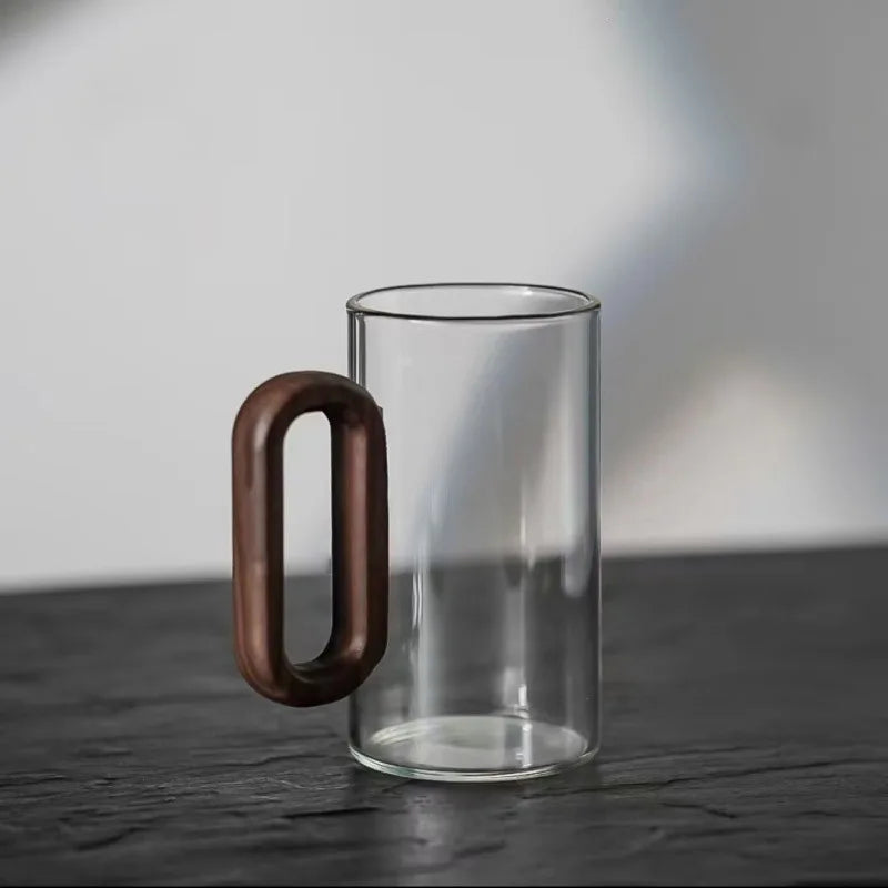 Glass wood single-layer cup with Wood Handle