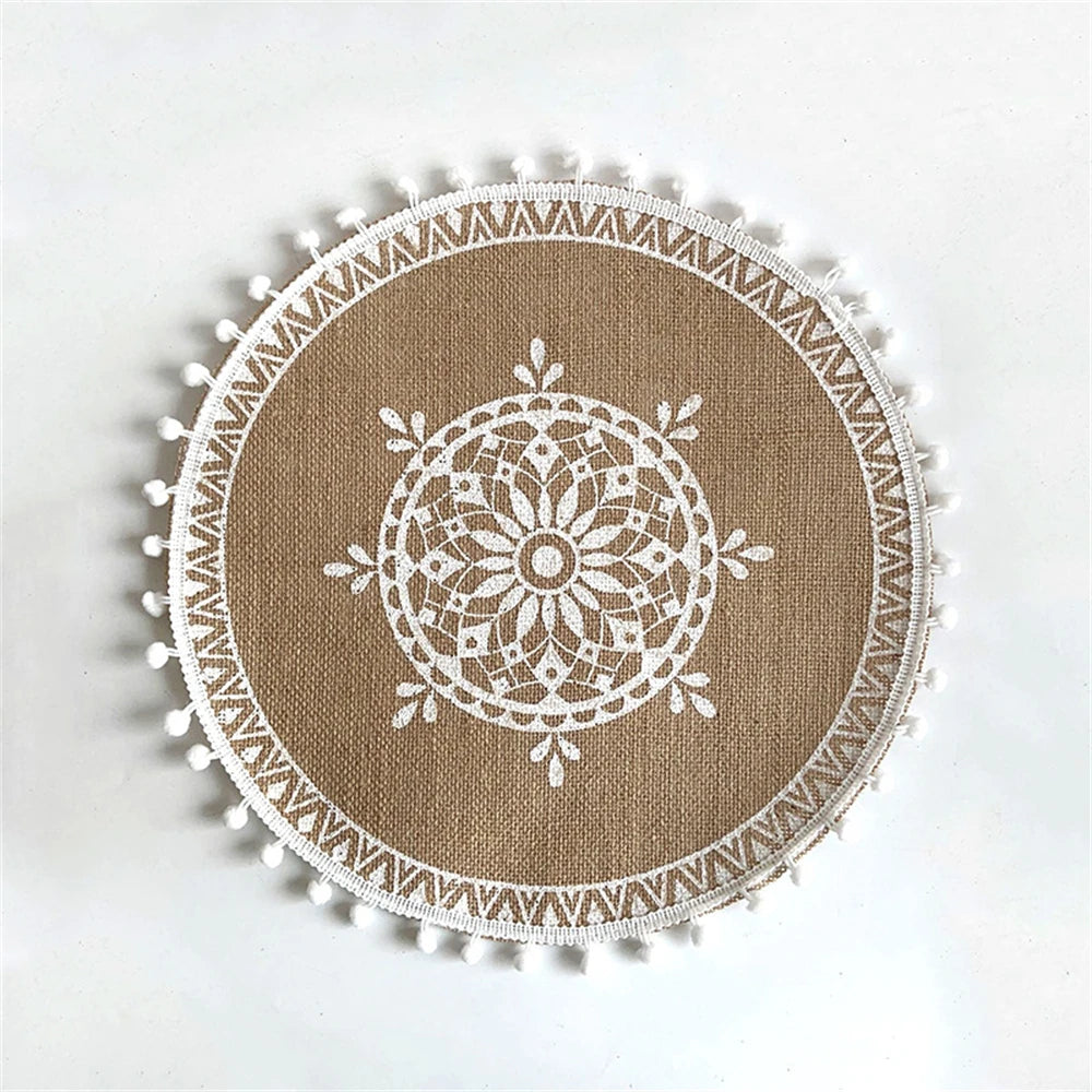 Vintage Round Linen handwoven Placemats
