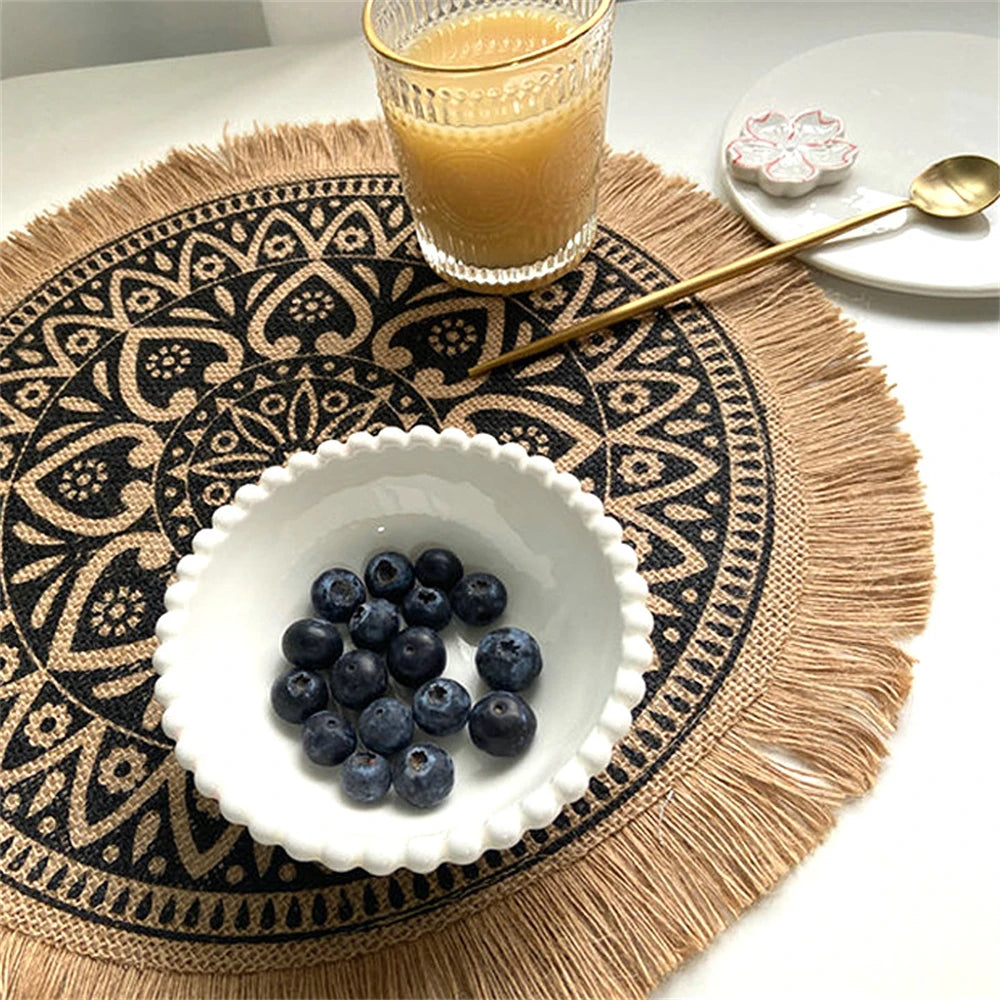 Vintage Round Linen handwoven Placemats