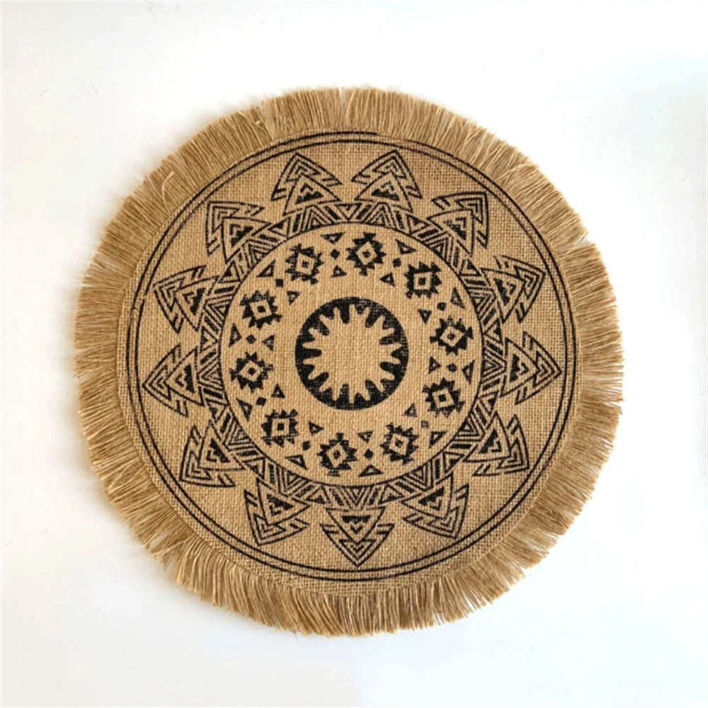 Vintage Round Linen handwoven Placemats