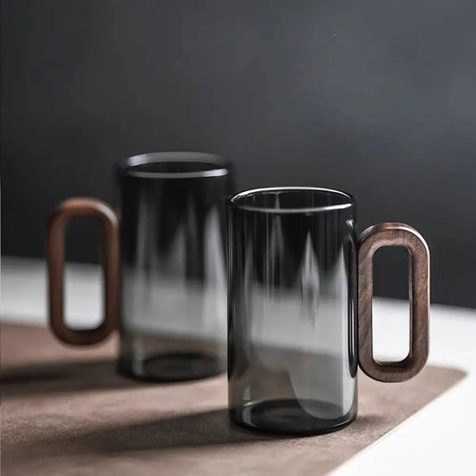 Glass wood single-layer cup with Wood Handle
