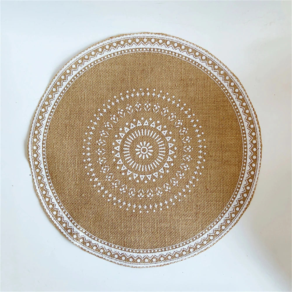 Vintage Round Linen handwoven Placemats
