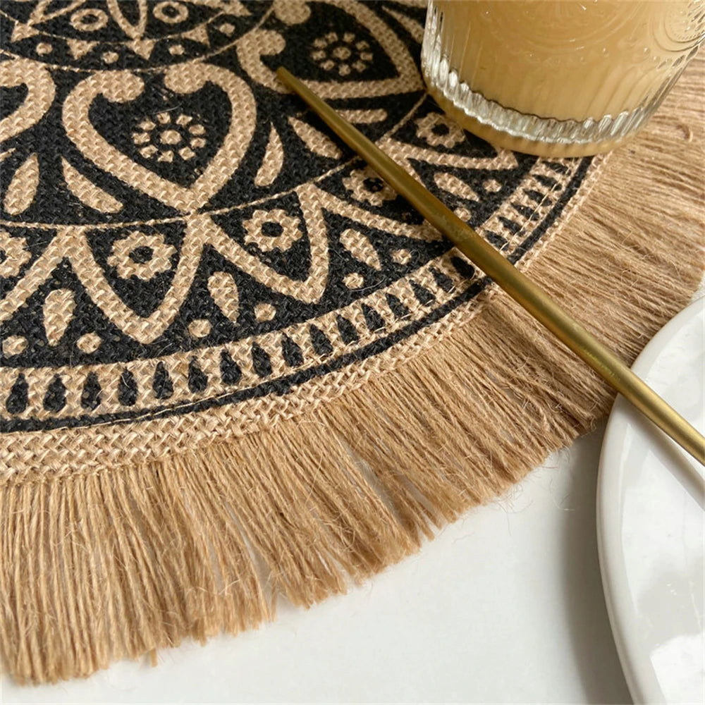 Vintage Round Linen handwoven Placemats