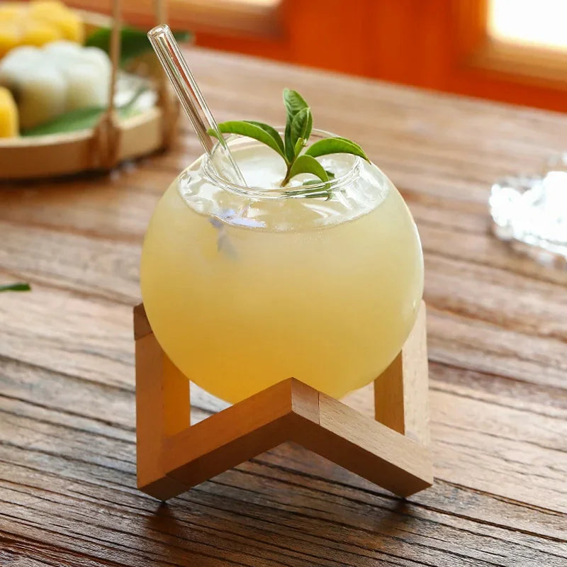 Bubble Glass Cup With Wood Stand