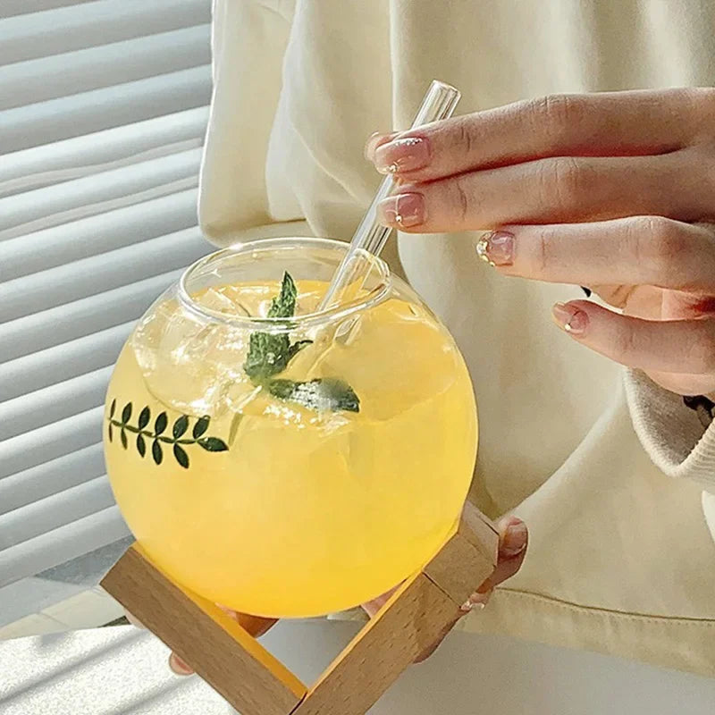 Bubble Glass Cup With Wood Stand