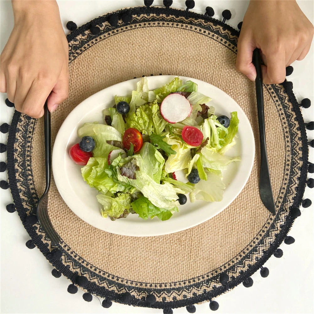 Vintage Round Linen handwoven Placemats