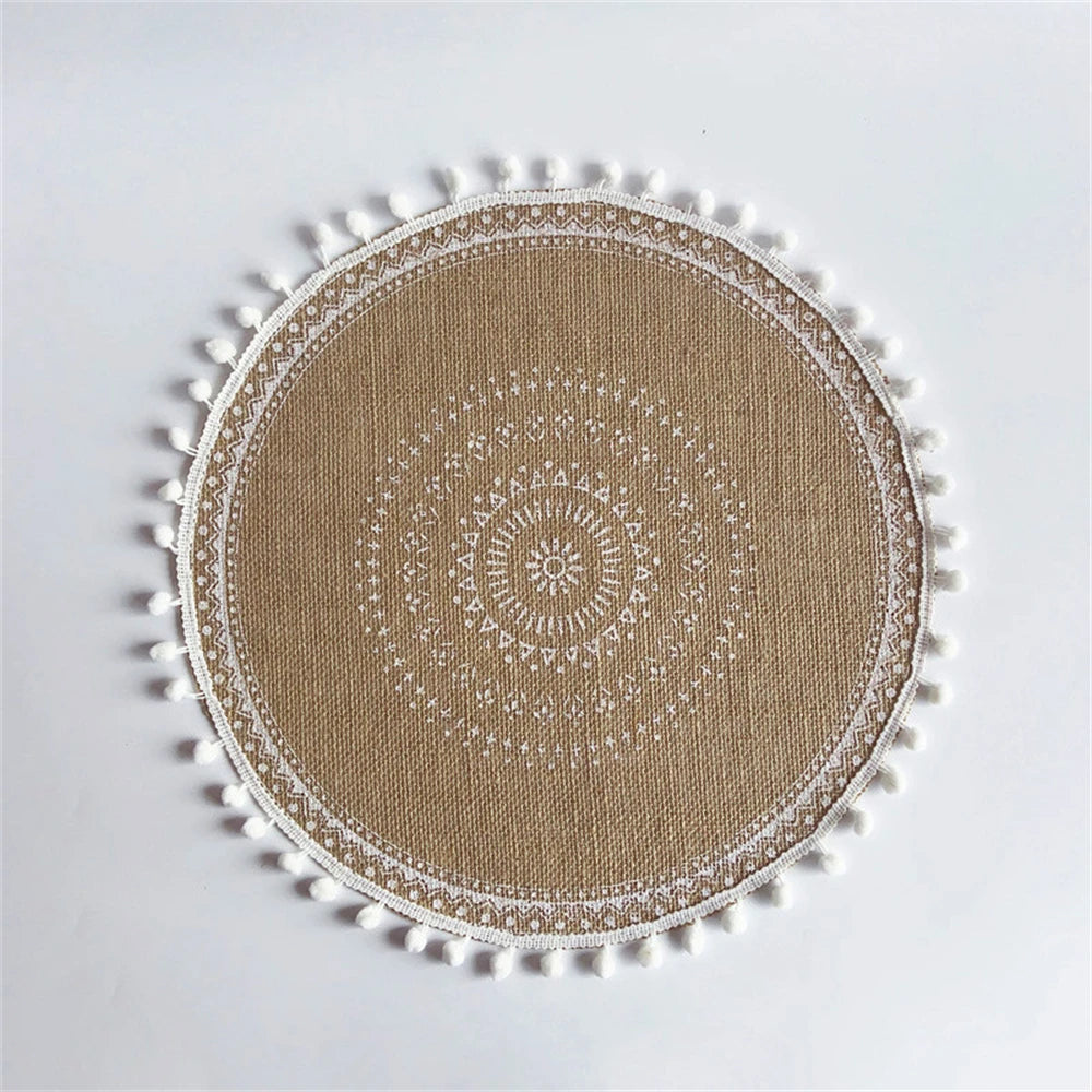 Vintage Round Linen handwoven Placemats