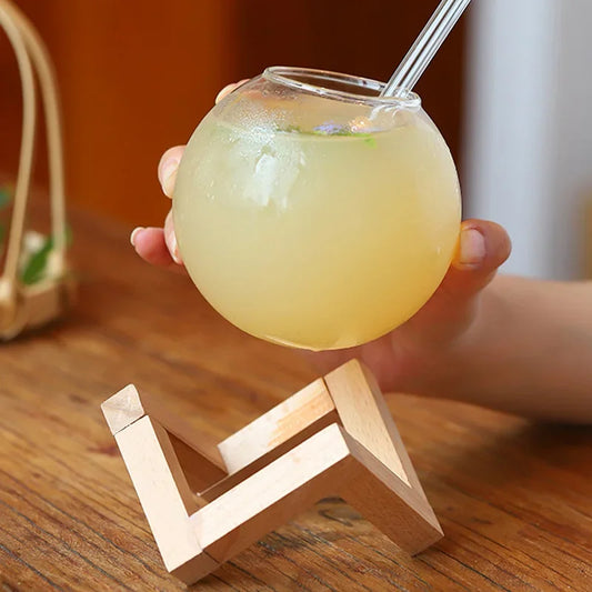 Bubble Glass Cup With Wood Stand
