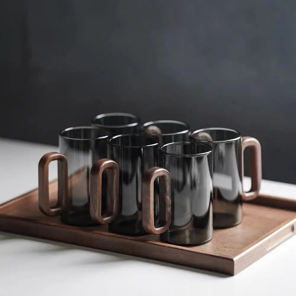 Glass wood single-layer cup with Wood Handle