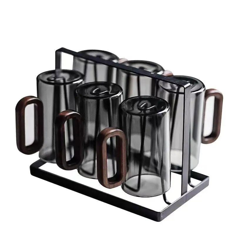 Glass wood single-layer cup with Wood Handle