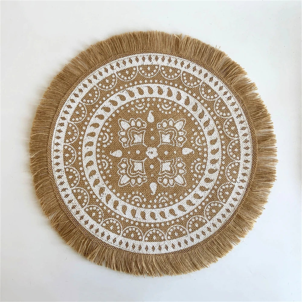 Vintage Round Linen handwoven Placemats