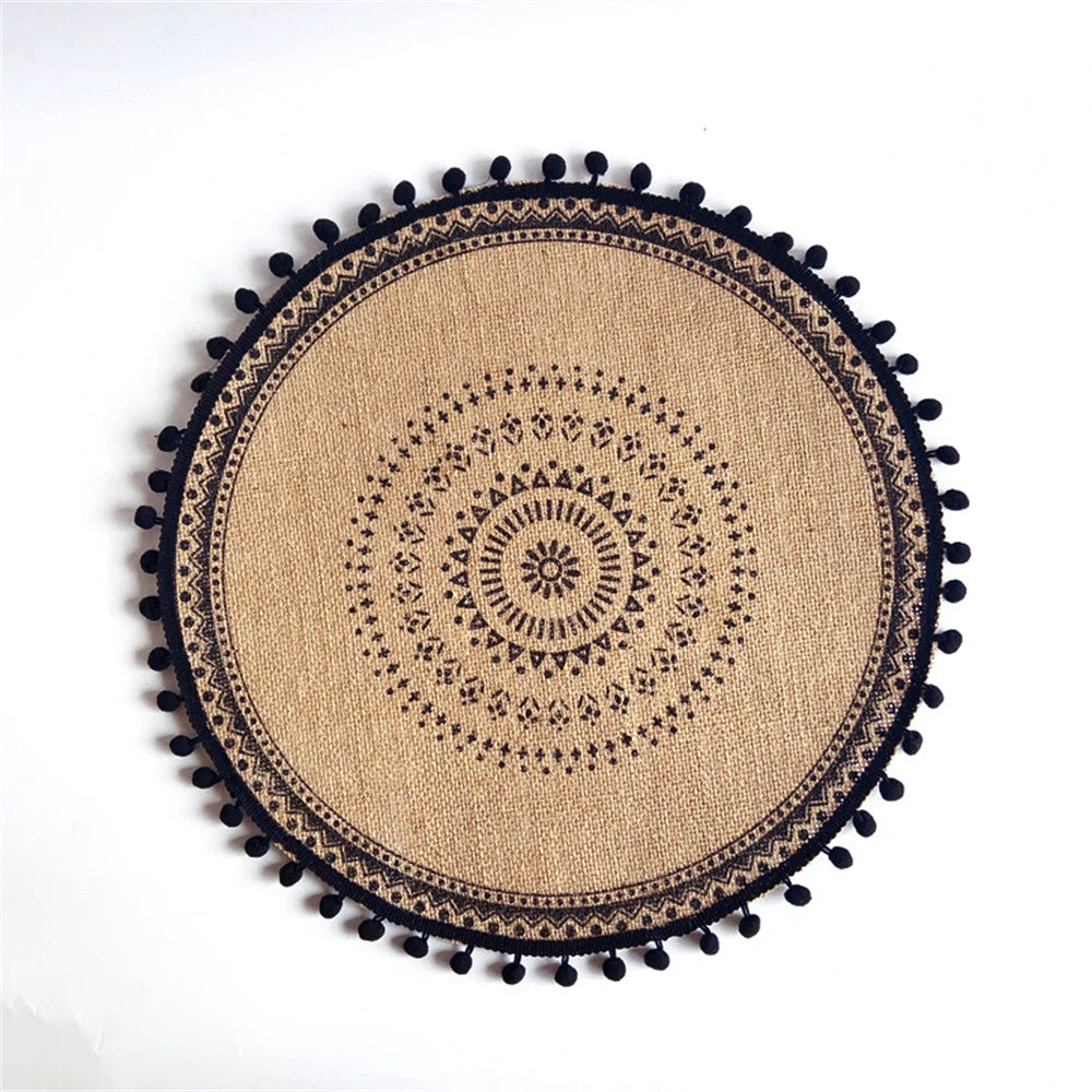 Vintage Round Linen handwoven Placemats