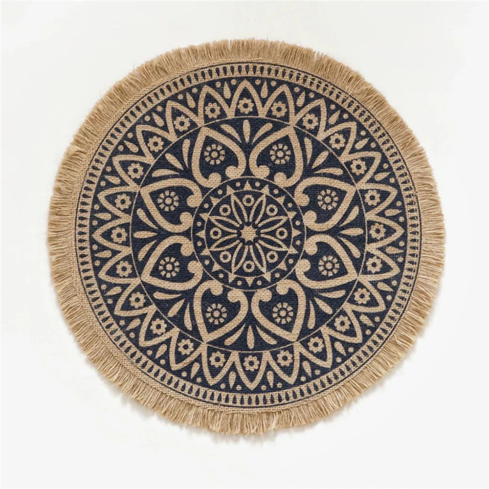 Vintage Round Linen handwoven Placemats