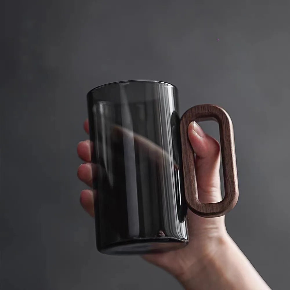 Glass wood single-layer cup with Wood Handle