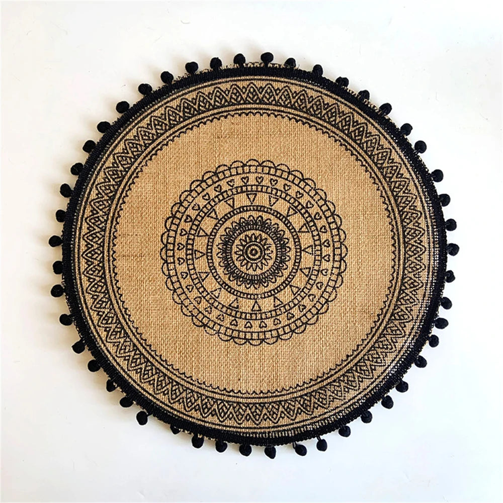 Vintage Round Linen handwoven Placemats